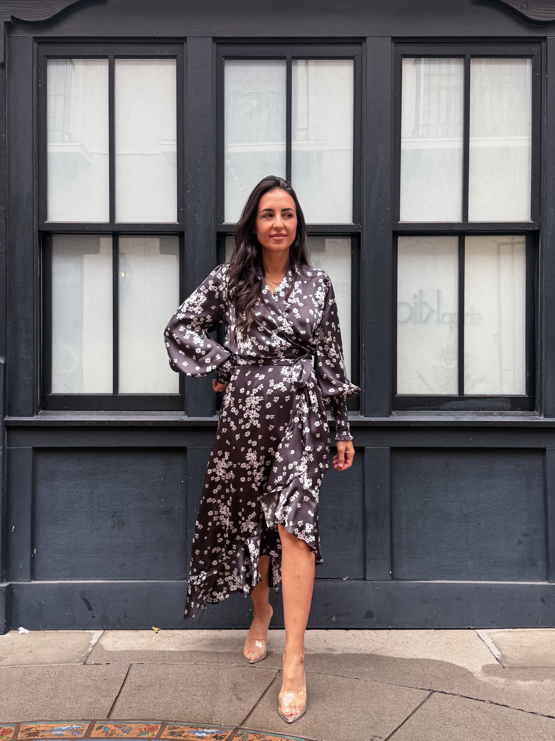 The Aubrey Ann Floral Wrap Midi Dress