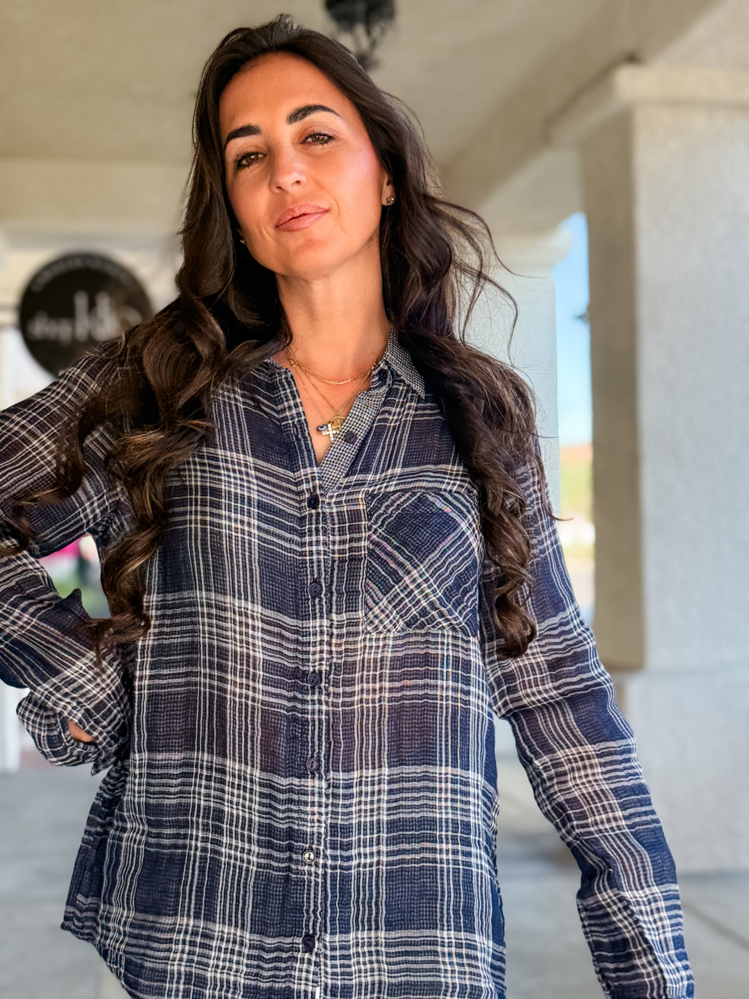 The Oversized Plaid Flannel Shirt - Navy