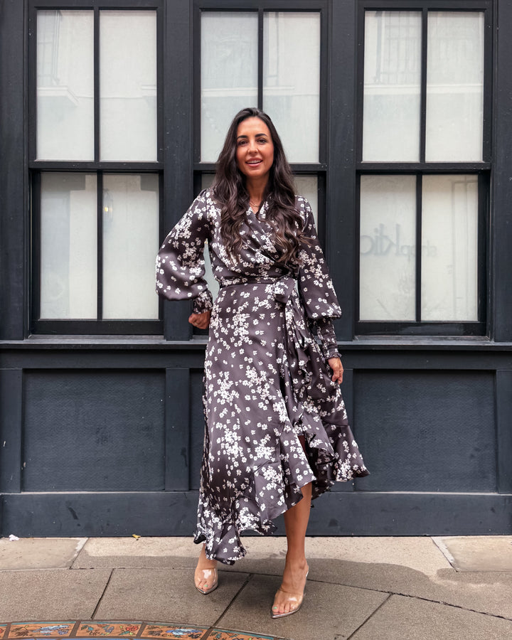The Aubrey Ann Floral Wrap Midi Dress