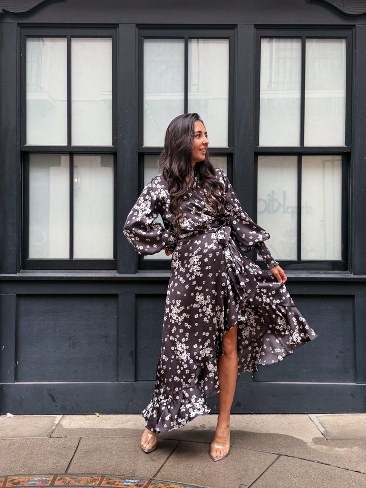 The Aubrey Ann Floral Wrap Midi Dress