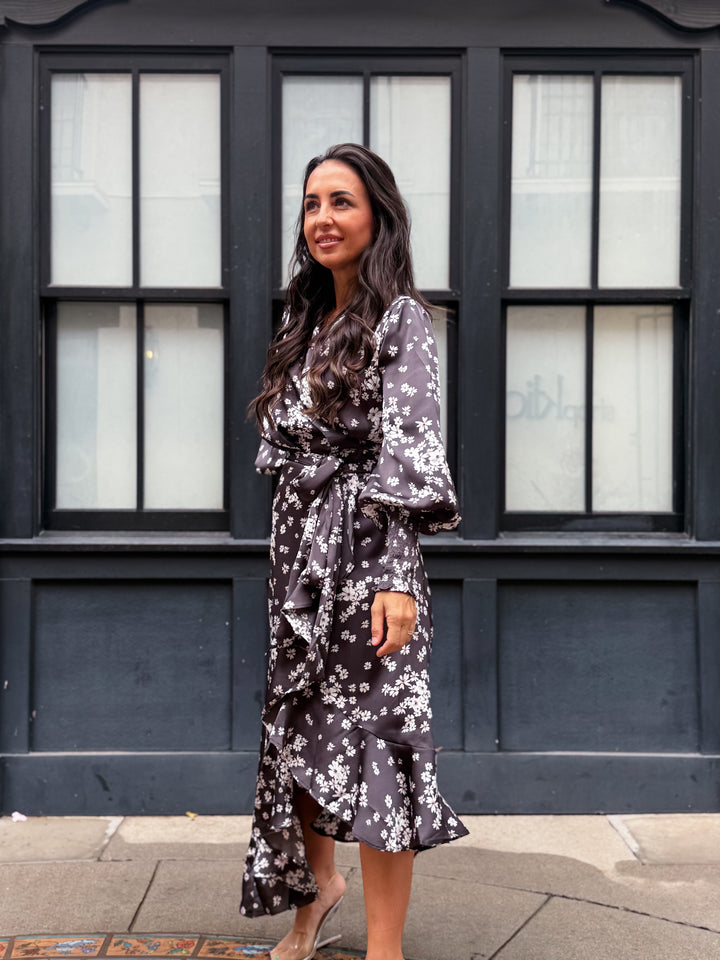 The Aubrey Ann Floral Wrap Midi Dress