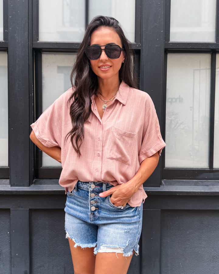 The Sara Pinstripe Button-Down Shirt - Mauve