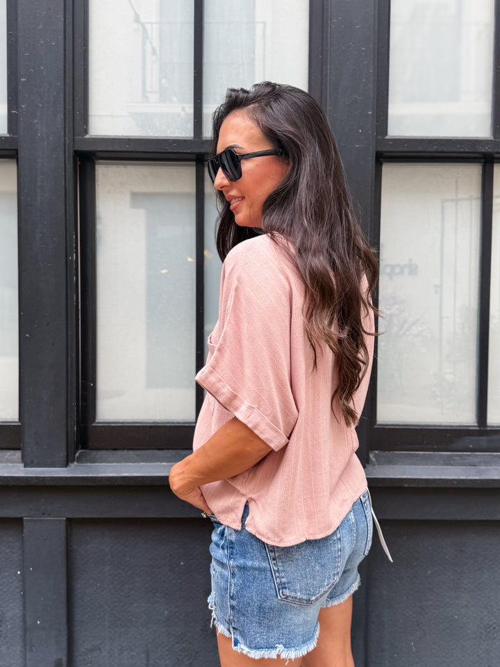 The Sara Pinstripe Button-Down Shirt - Mauve