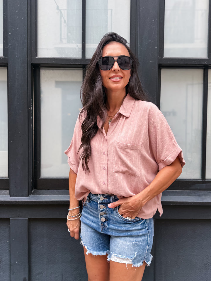 The Sara Pinstripe Button-Down Shirt - Mauve