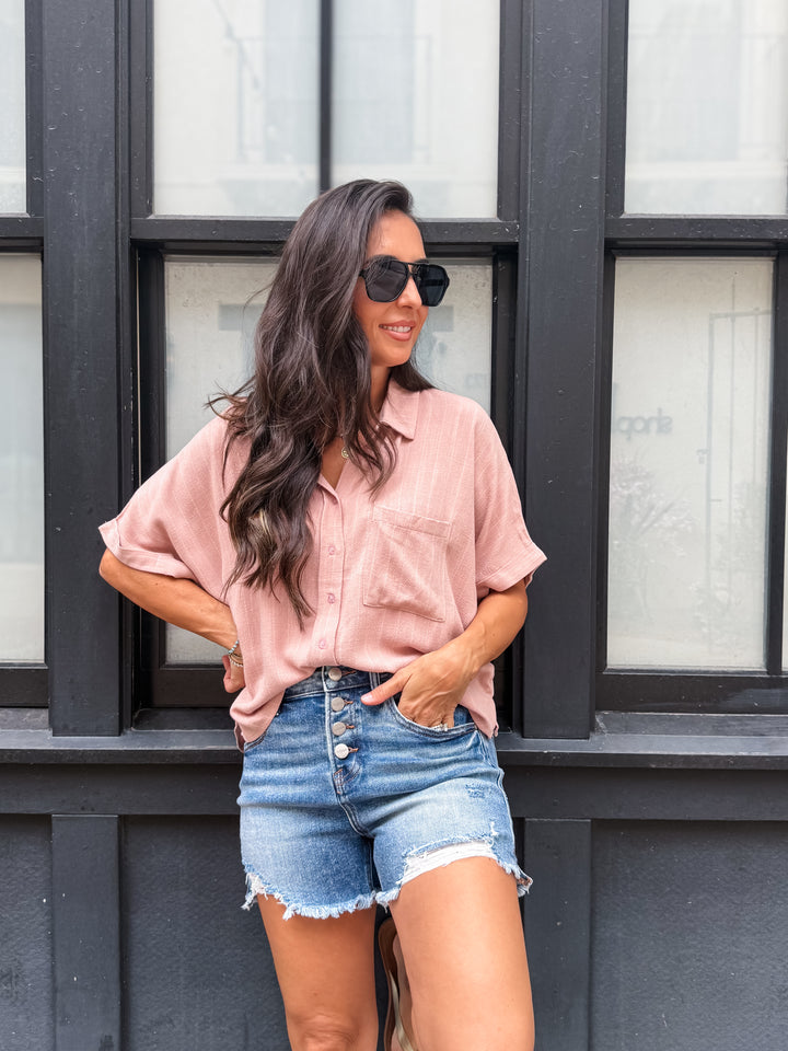 The Sara Pinstripe Button-Down Shirt - Mauve