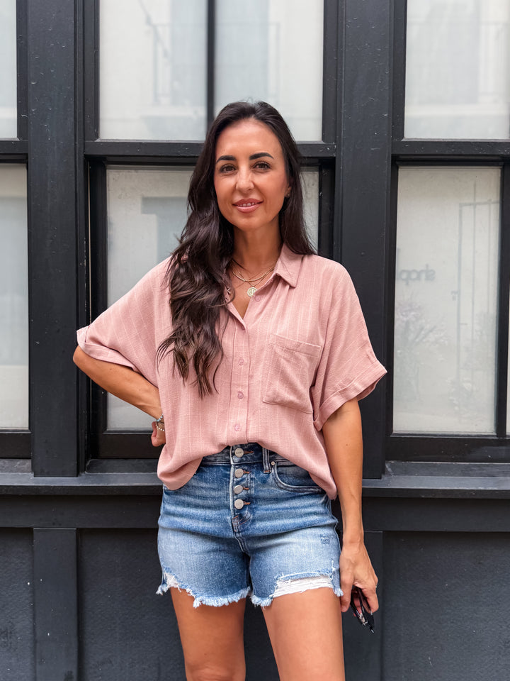 The Sara Pinstripe Button-Down Shirt - Mauve