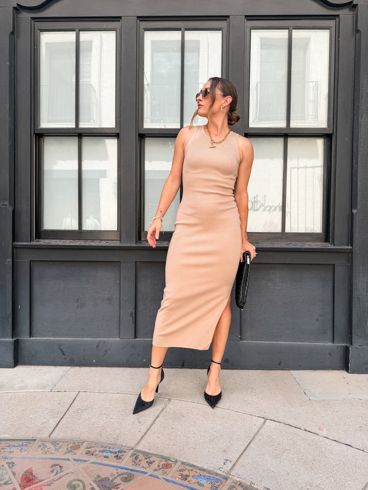 The Jessa Ribbed Bodycon Maxi Dress - Taupe
