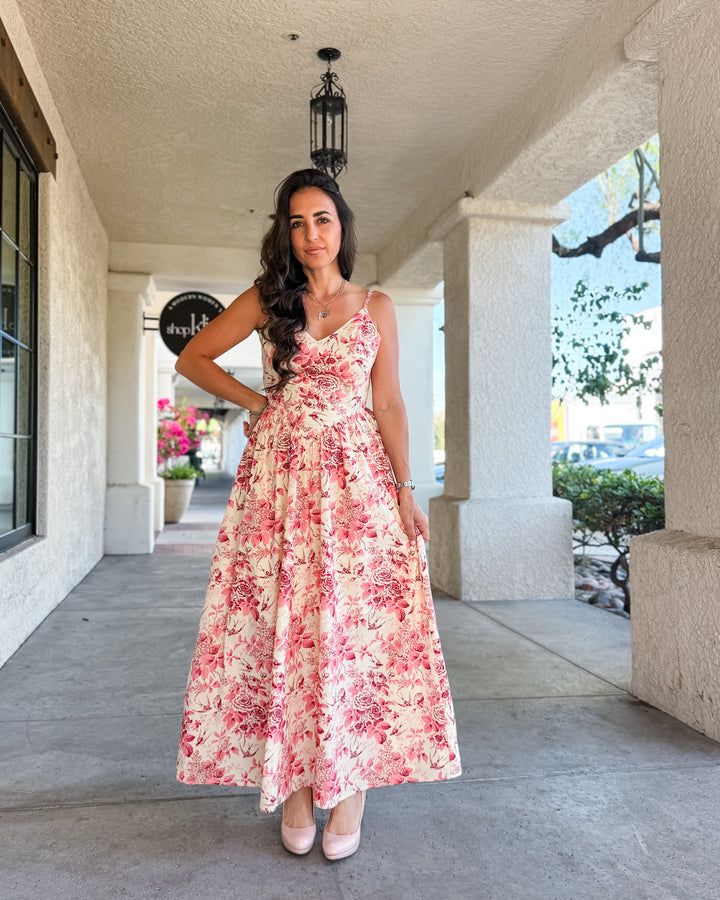 The Garden Bloom Romance Floral Maxi Dress With Back Bow