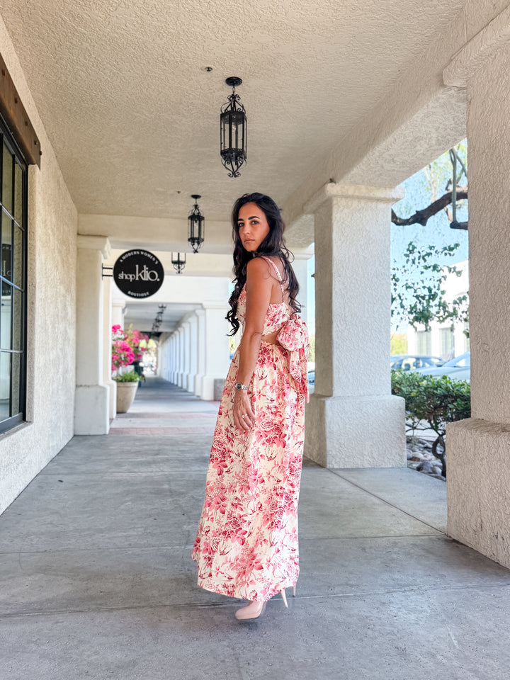 The Garden Bloom Romance Floral Maxi Dress With Back Bow