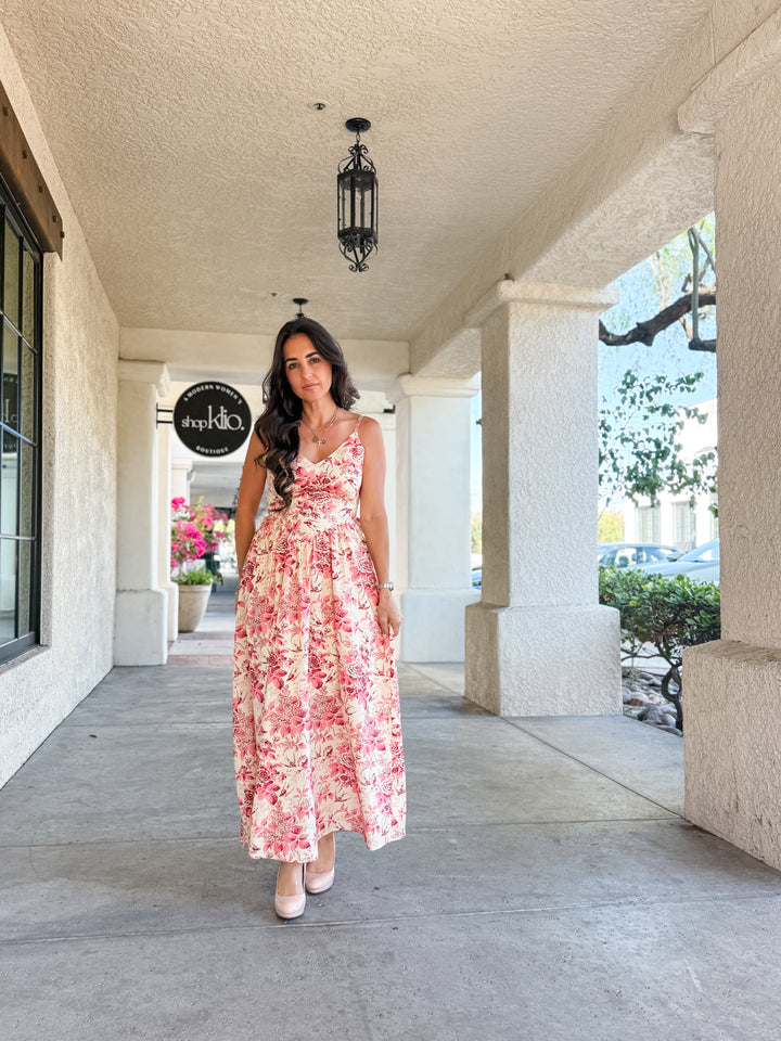 The Garden Bloom Romance Floral Maxi Dress With Back Bow