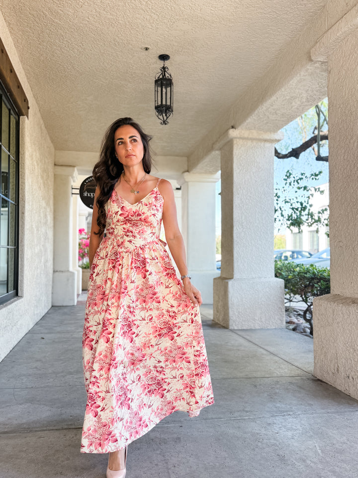 The Garden Bloom Romance Floral Maxi Dress With Back Bow