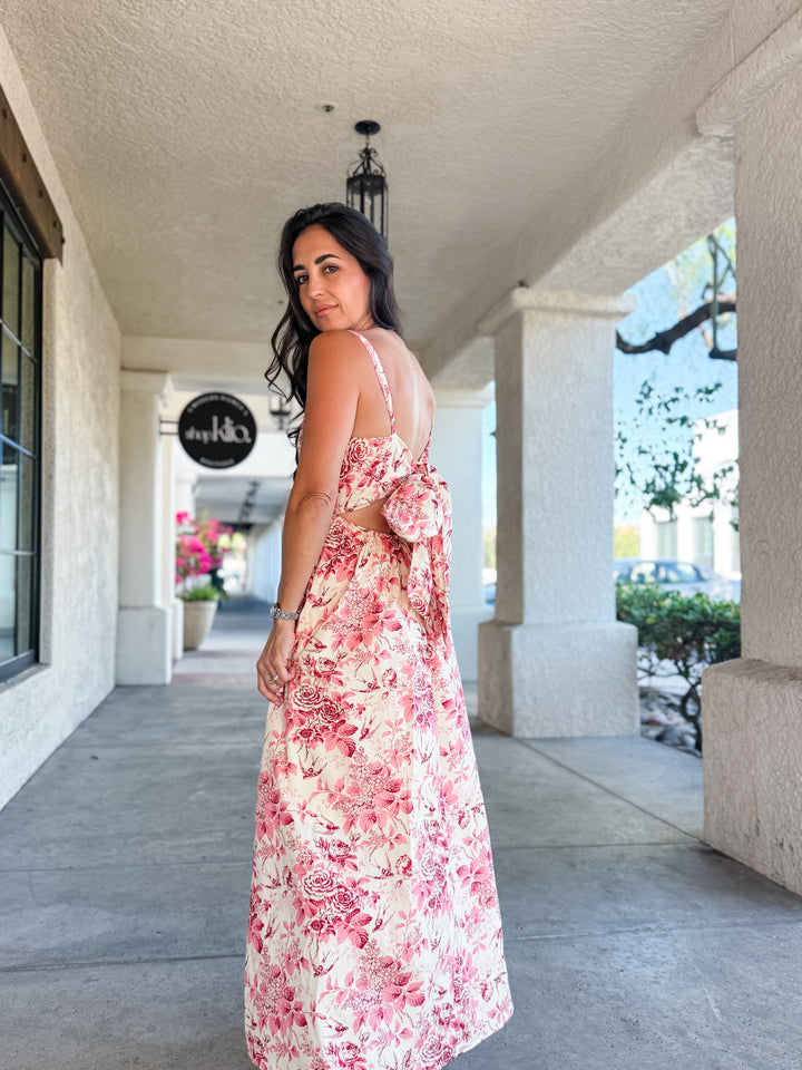 The Garden Bloom Romance Floral Maxi Dress With Back Bow