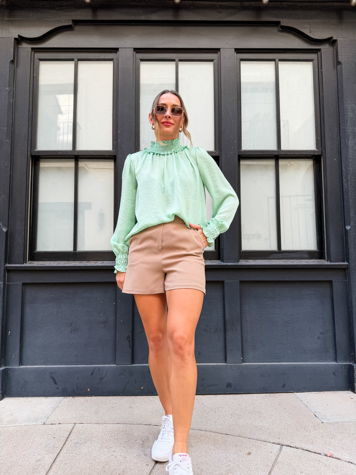 The Grace Satin Turtleneck Blouse - Sage