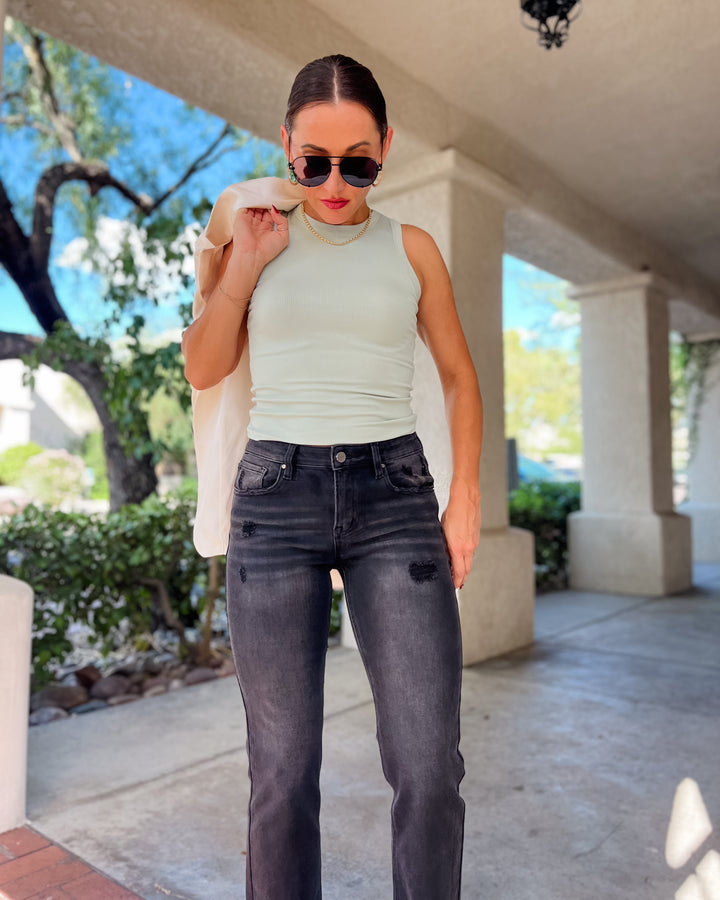 The Zoe Mid Rise Ankle Straight Uneven Released Hem Jean by Risen