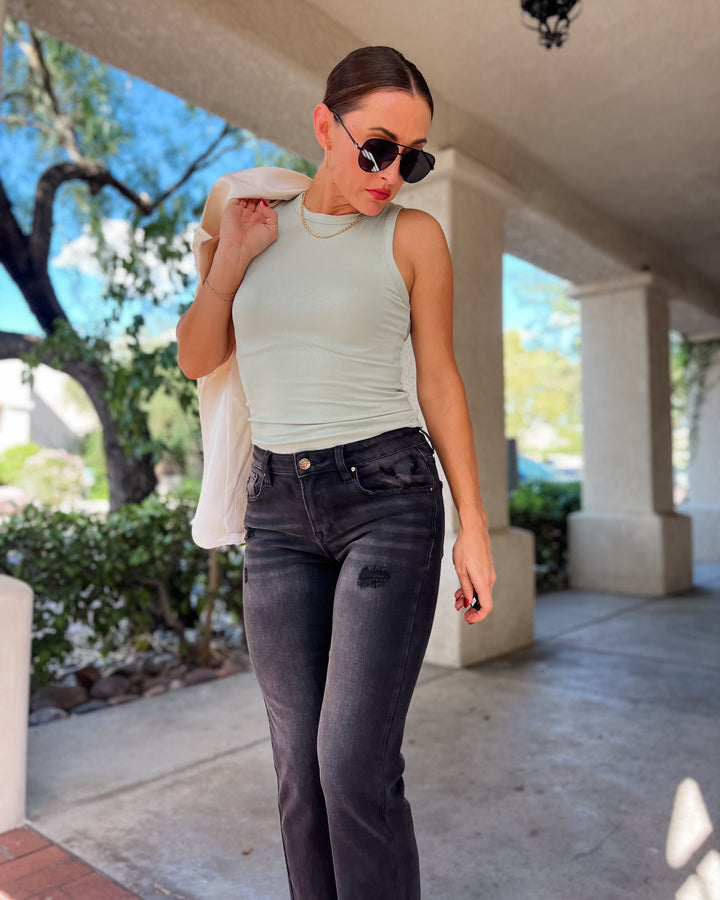 The Zoe Mid Rise Ankle Straight Uneven Released Hem Jean by Risen