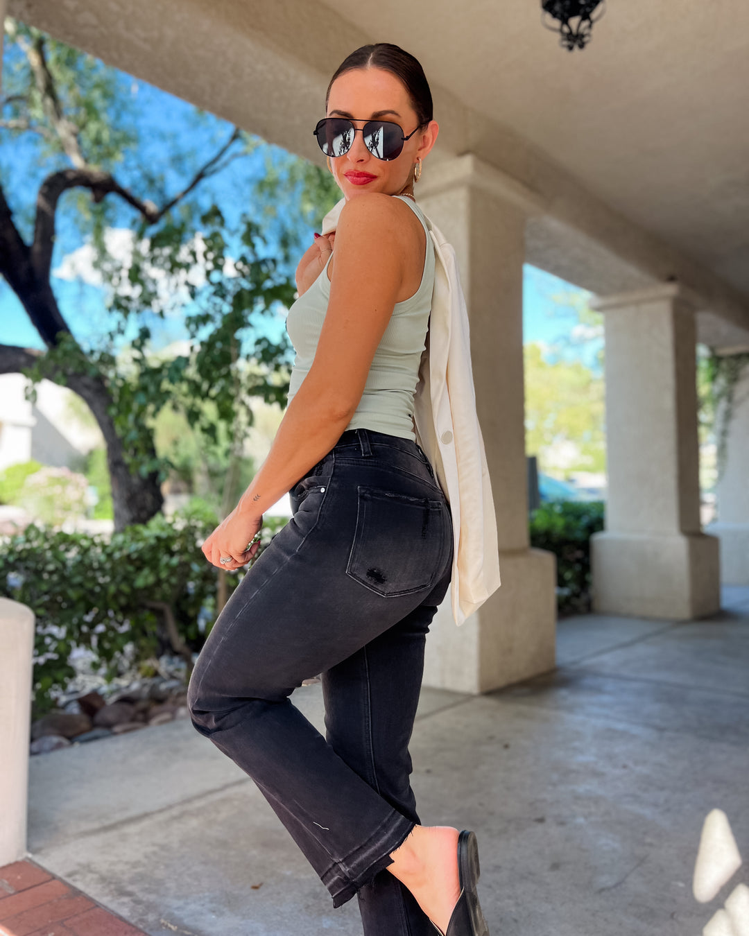 The Zoe Mid Rise Ankle Straight Uneven Released Hem Jean by Risen