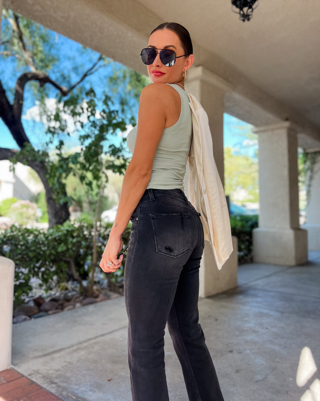 The Zoe Mid Rise Ankle Straight Uneven Released Hem Jean by Risen