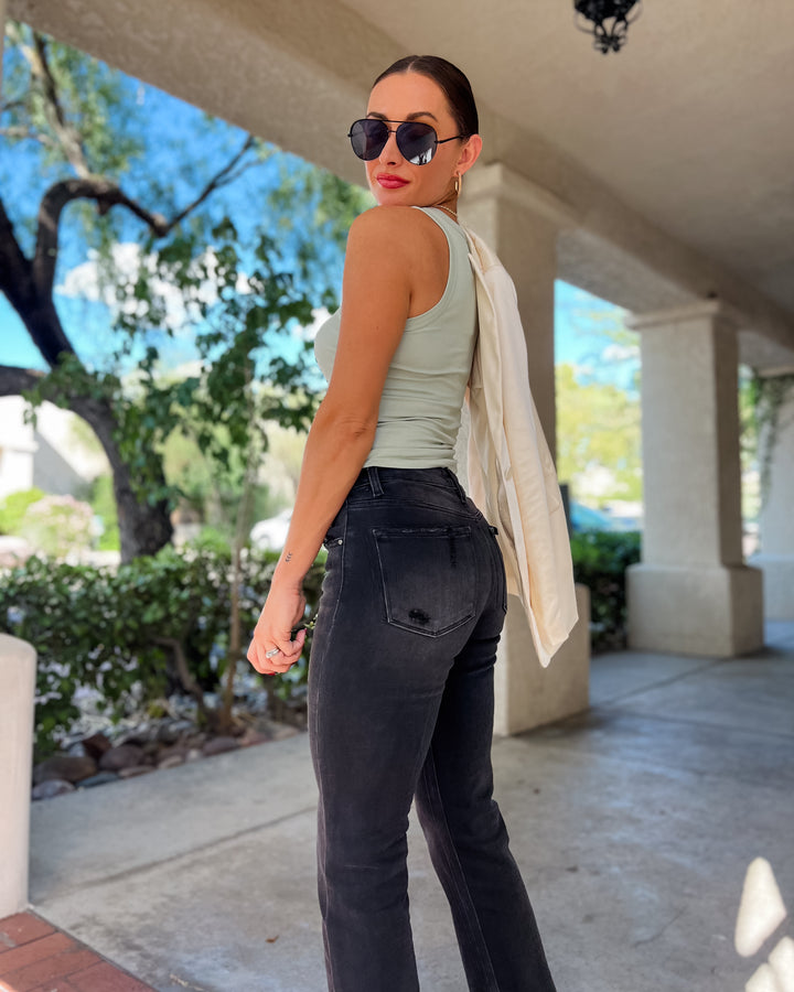 The Zoe Mid Rise Ankle Straight Uneven Released Hem Jean by Risen