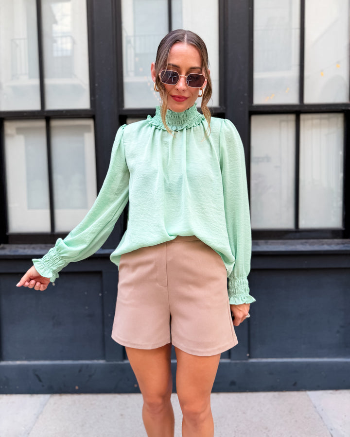 The Grace Satin Turtleneck Blouse - Sage