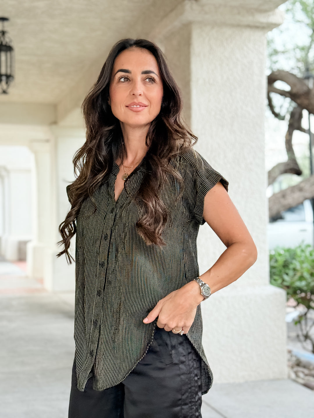 The Livia Striped Top - Black/Taupe