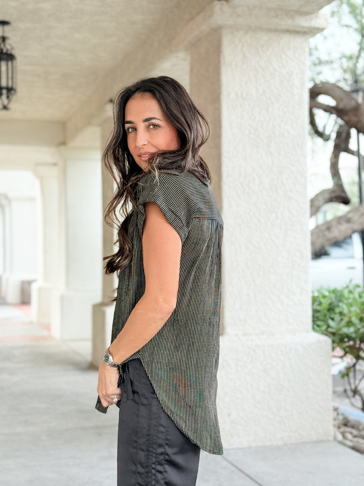 The Livia Striped Top - Black/Taupe