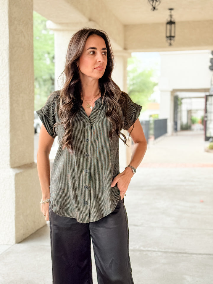 The Livia Striped Top - Black/Taupe