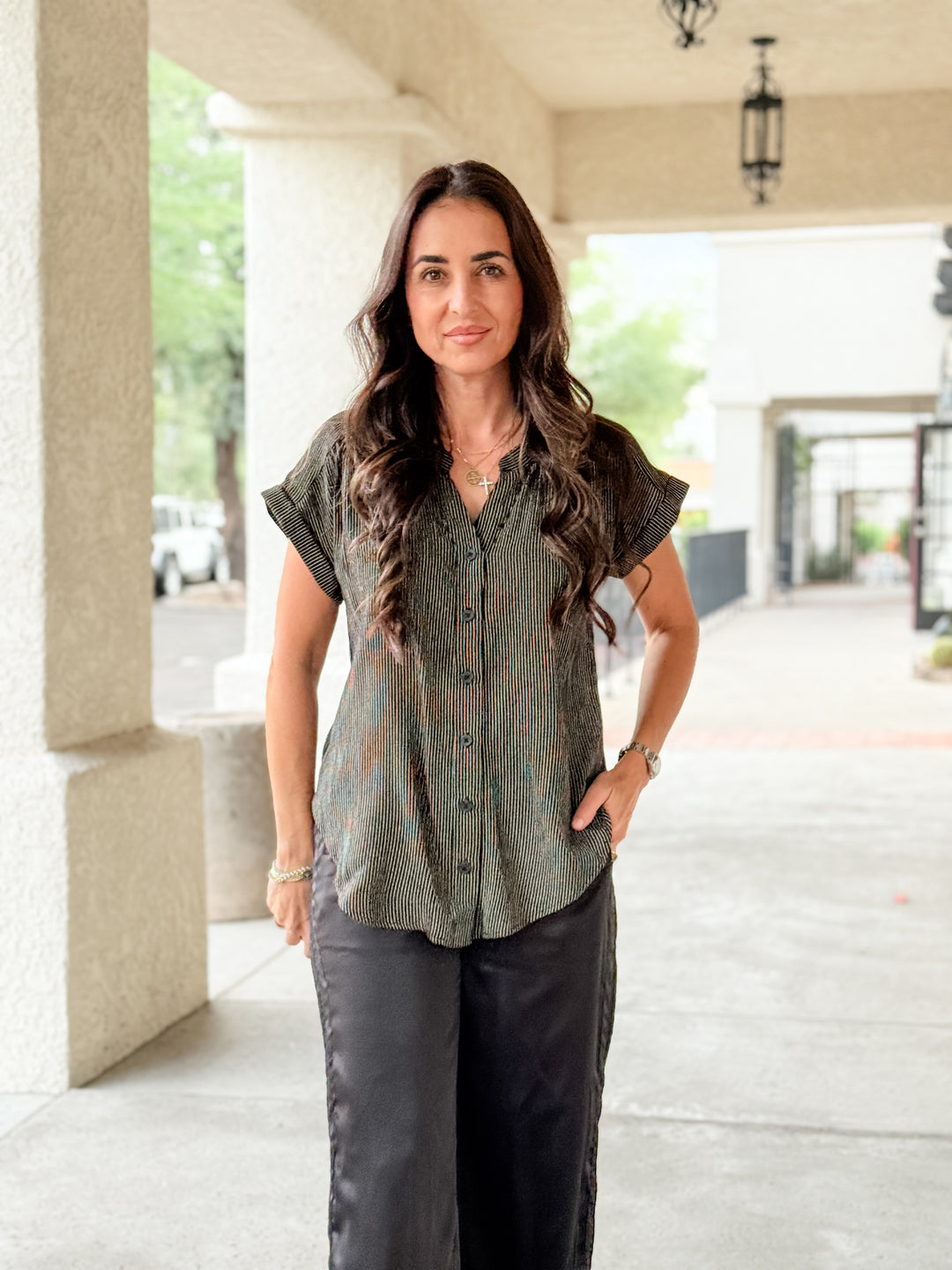 The Livia Striped Top - Black/Taupe