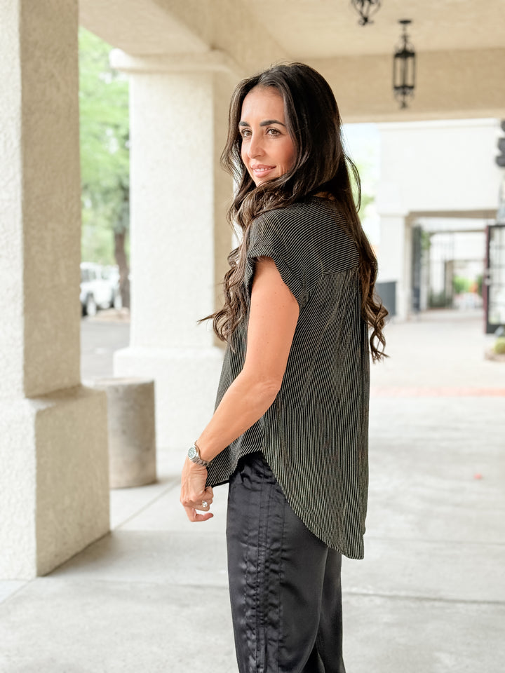 The Livia Striped Top - Black/Taupe