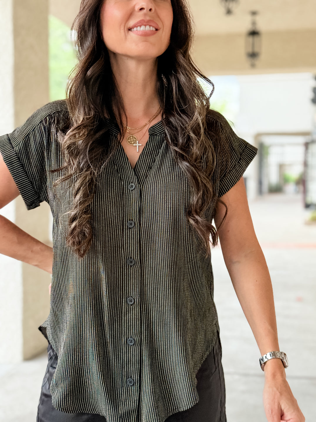 The Livia Striped Top - Black/Taupe