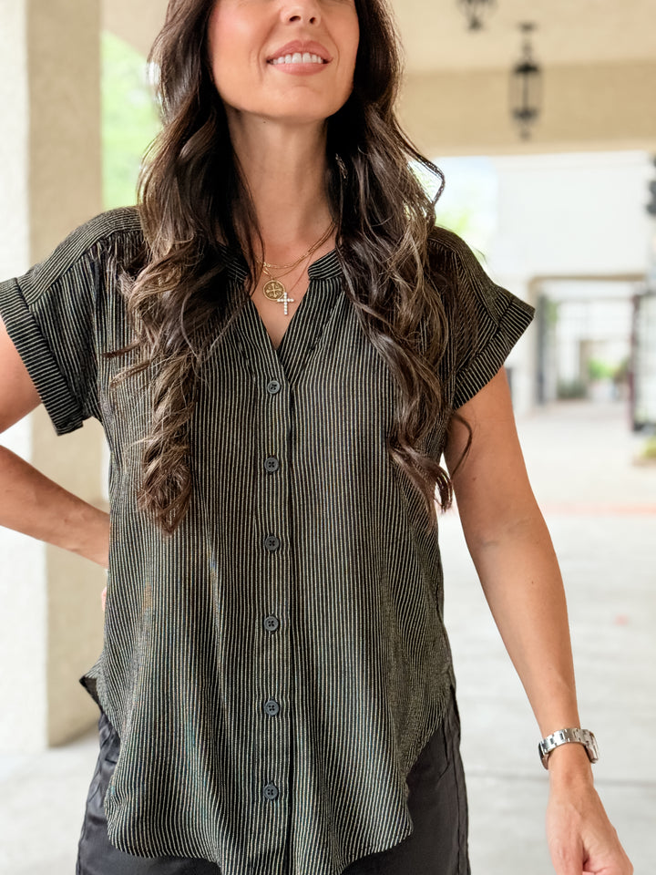 The Livia Striped Top - Black/Taupe