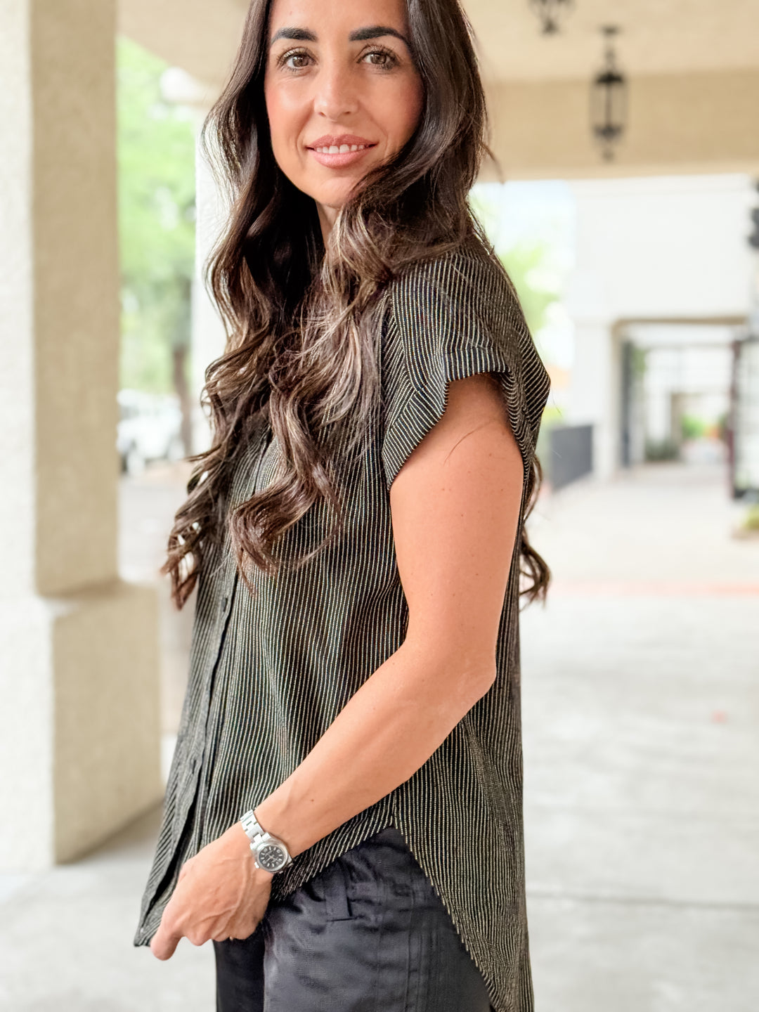 The Livia Striped Top - Black/Taupe