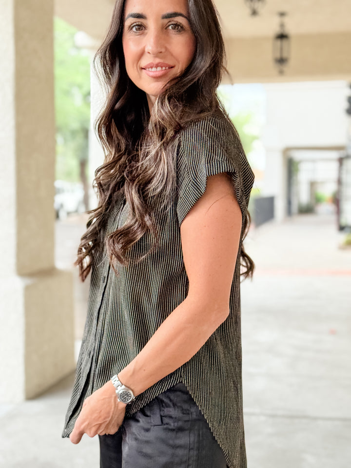 The Livia Striped Top - Black/Taupe
