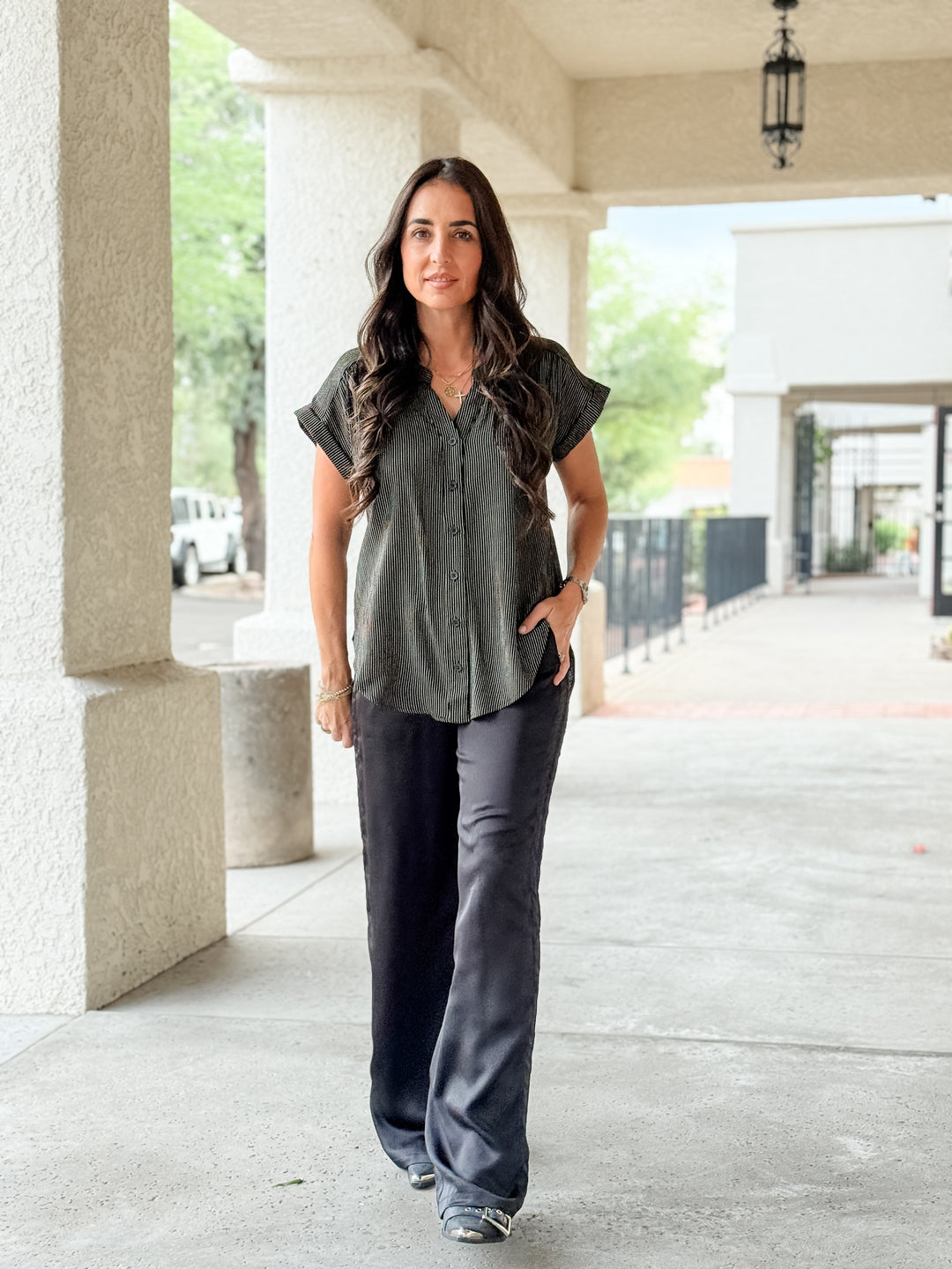 The Livia Striped Top - Black/Taupe