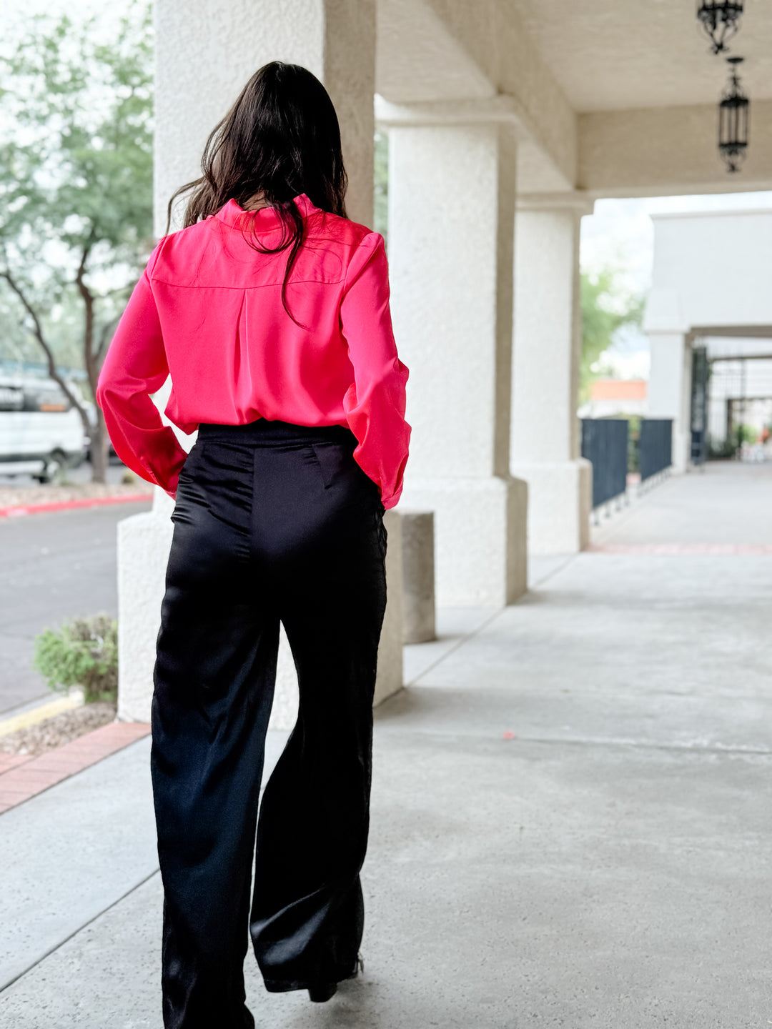 The Presidential Satin Button Down Blouse - Neon Pink