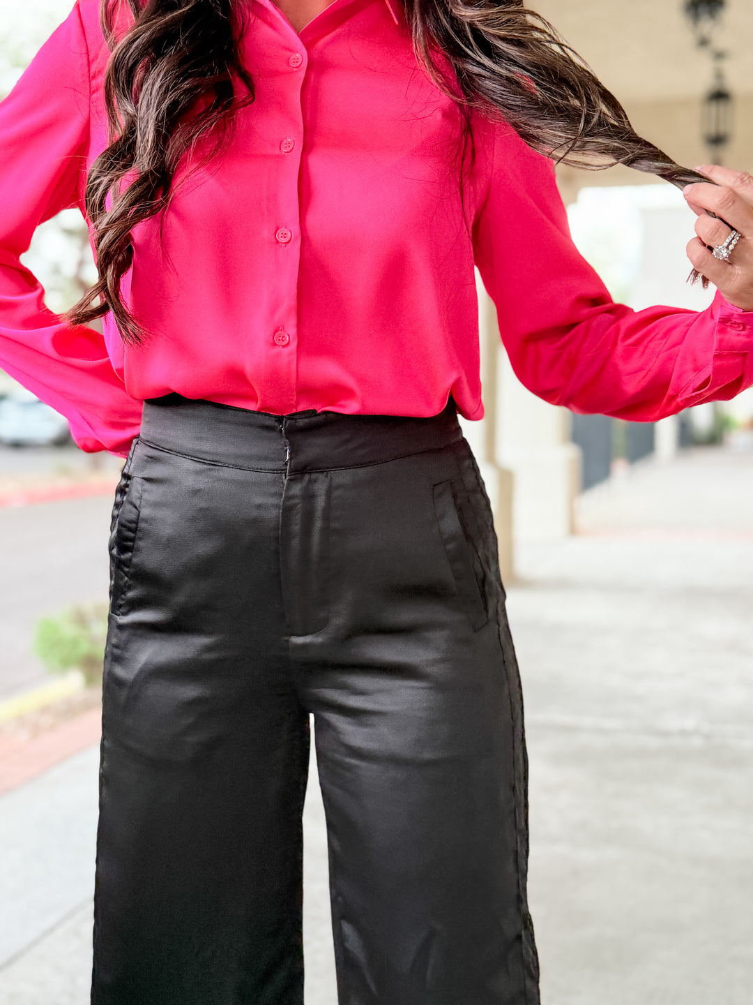 The Presidential Satin Button Down Blouse - Neon Pink