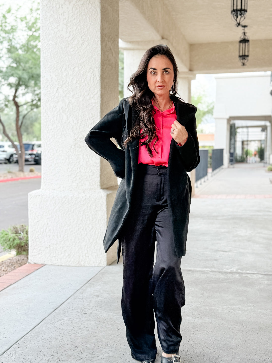 The Presidential Satin Button Down Blouse - Neon Pink