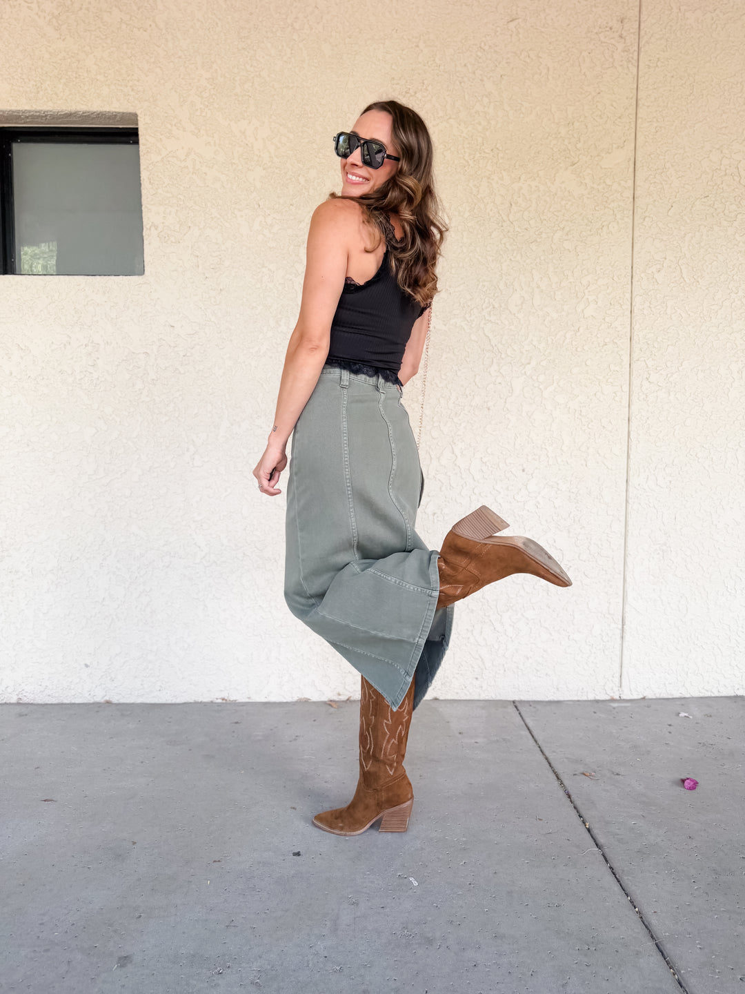 The Celeste Front Slit Denim Maxi Skirt