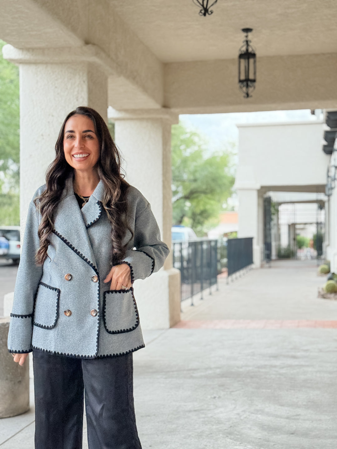 The Margot Blanket Stitch Jacket - Gray