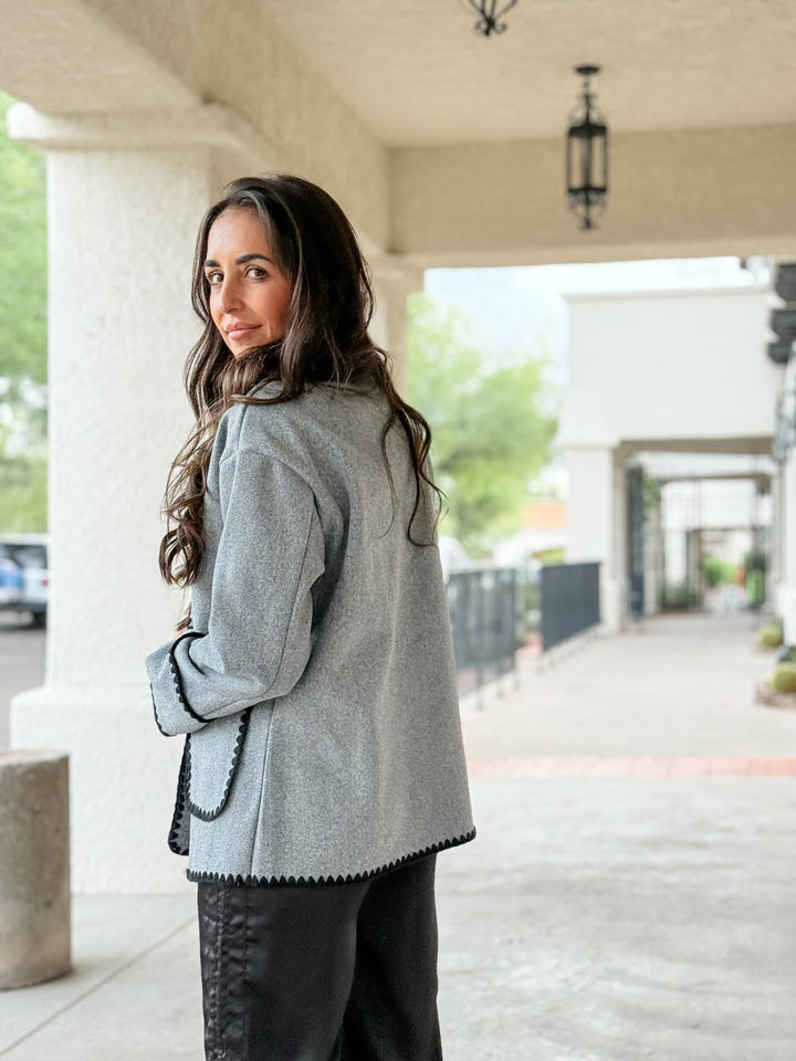 The Margot Blanket Stitch Jacket - Gray