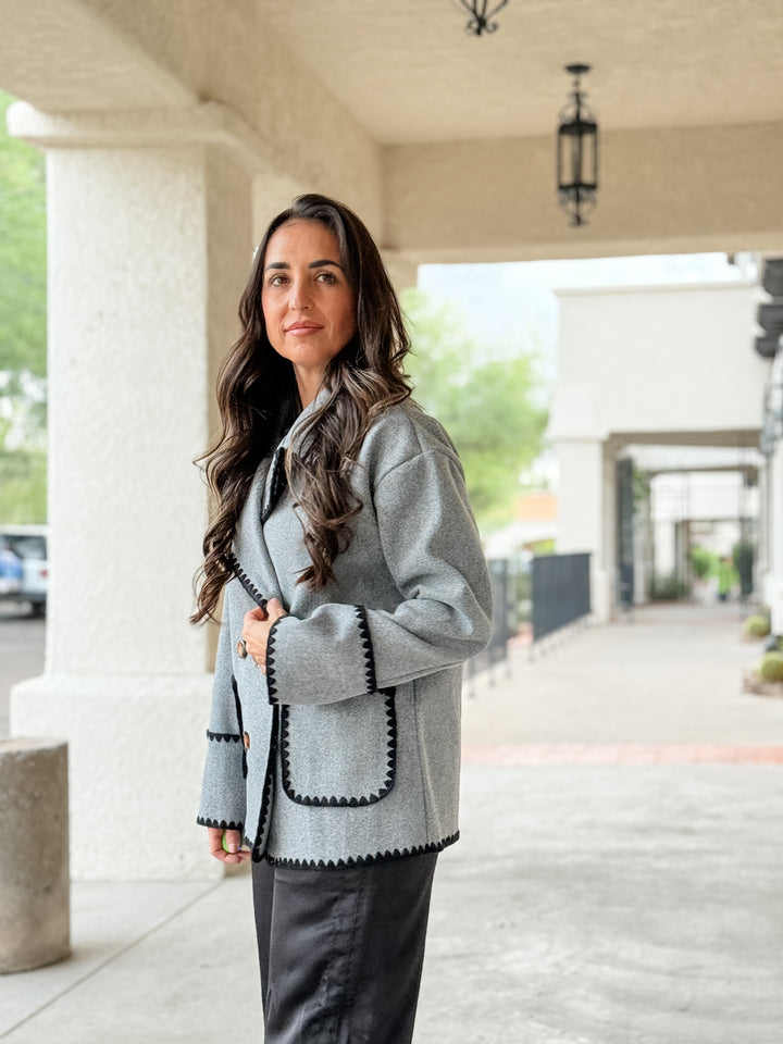 The Margot Blanket Stitch Jacket - Gray