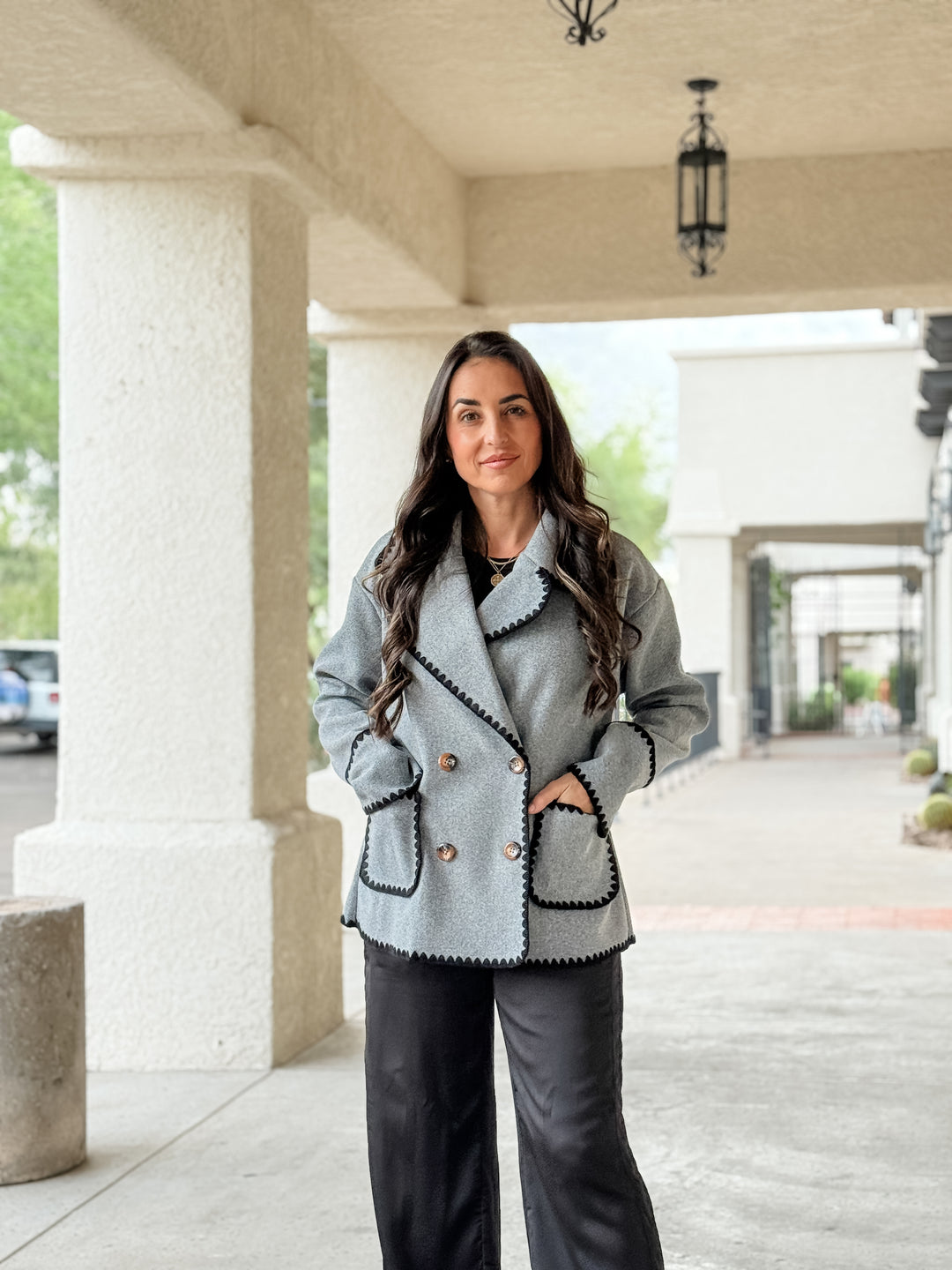 The Margot Blanket Stitch Jacket - Gray