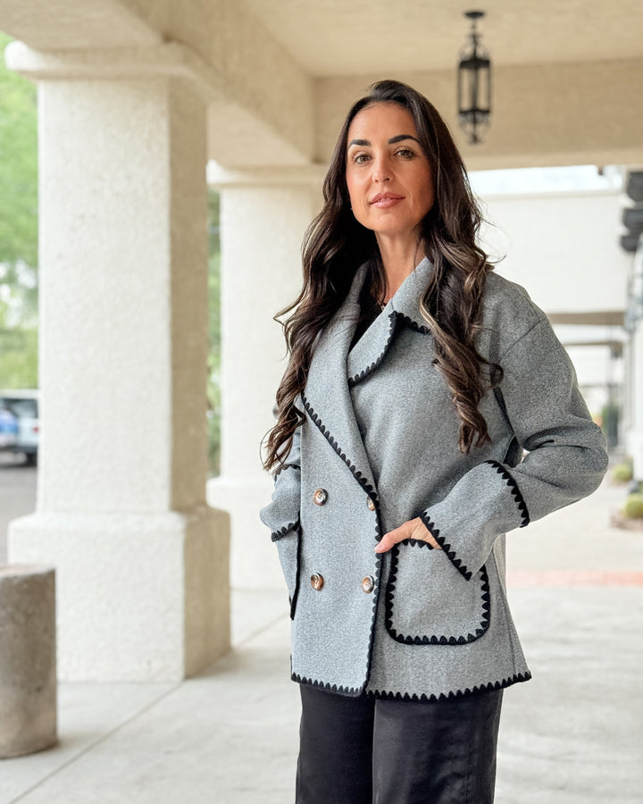 The Margot Blanket Stitch Jacket - Gray