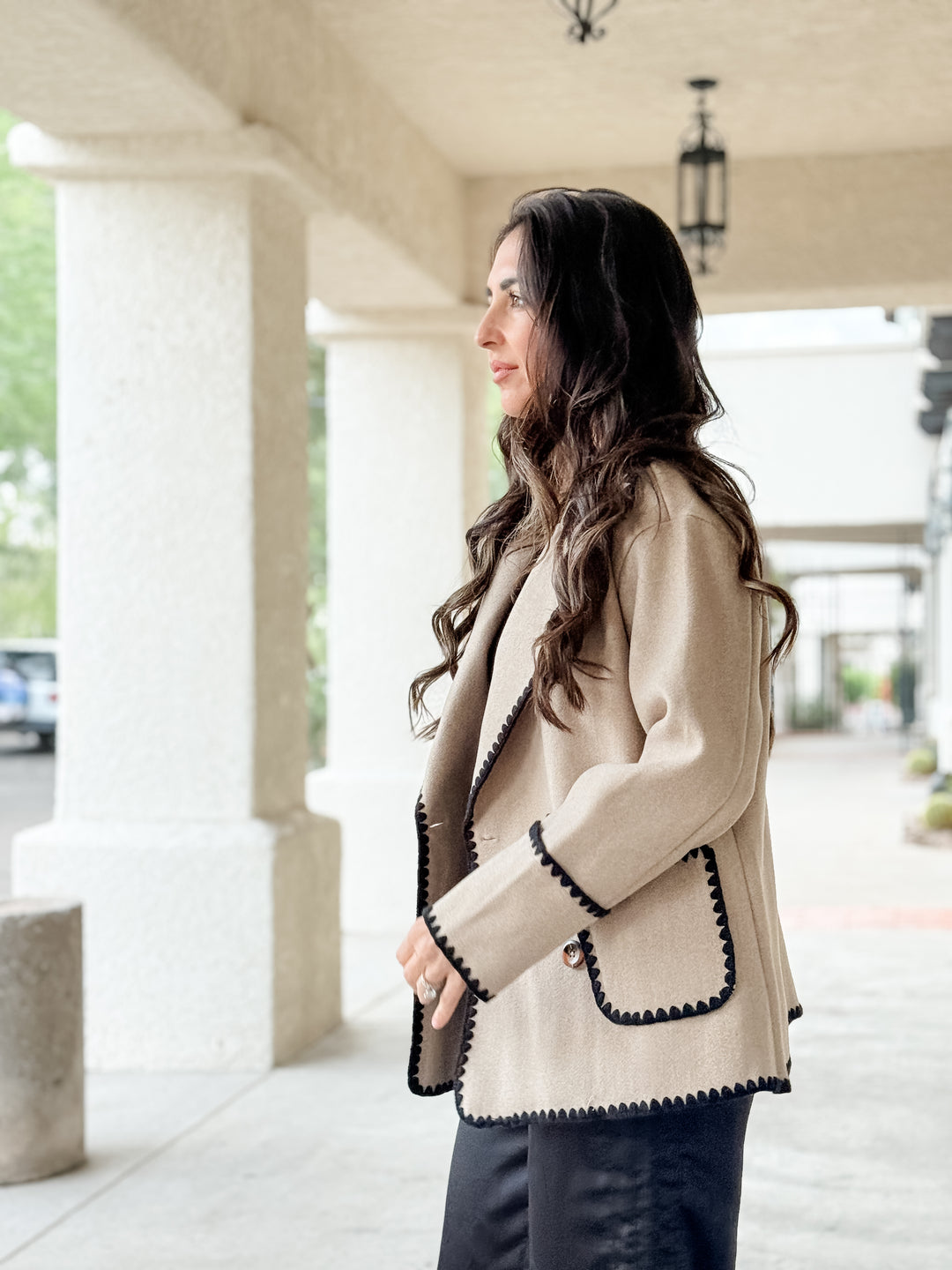 The Margot Blanket Stitch Jacket - Taupe