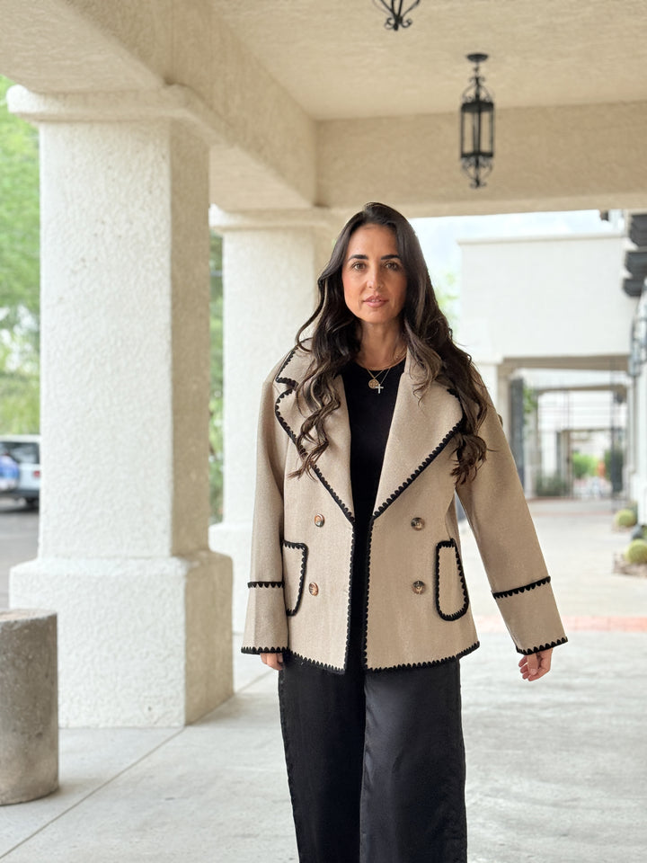 The Margot Blanket Stitch Jacket - Taupe