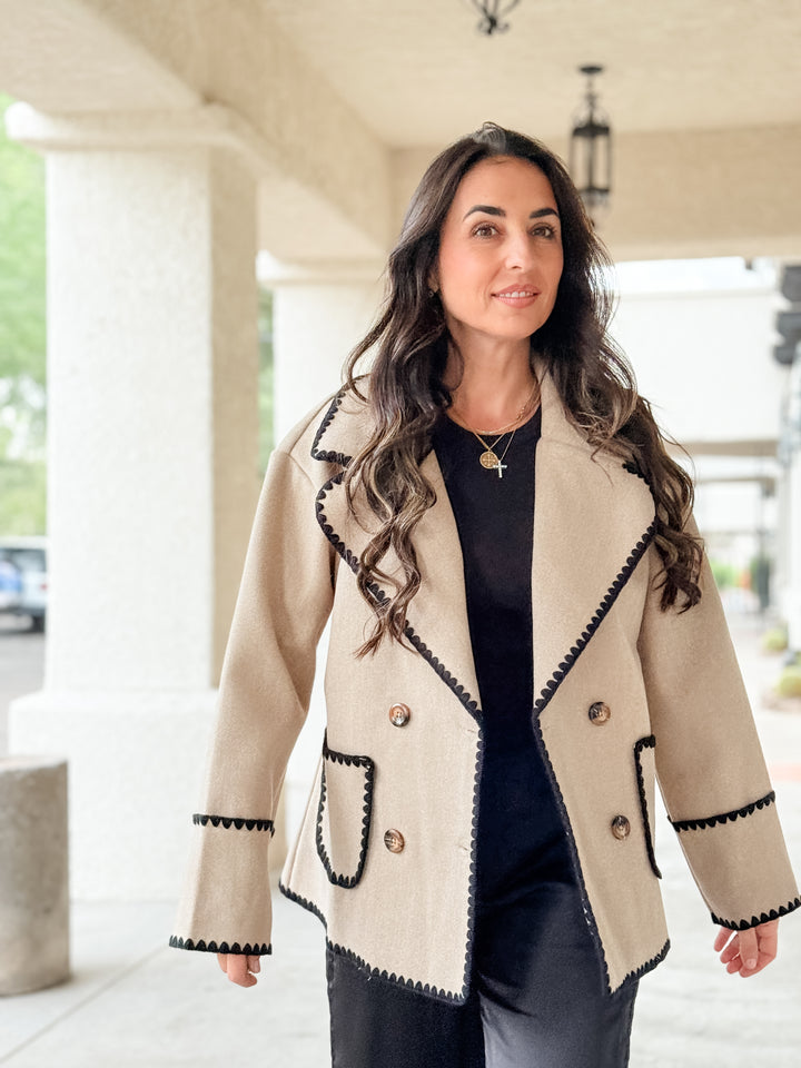 The Margot Blanket Stitch Jacket - Taupe