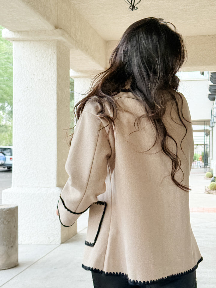 The Margot Blanket Stitch Jacket - Taupe