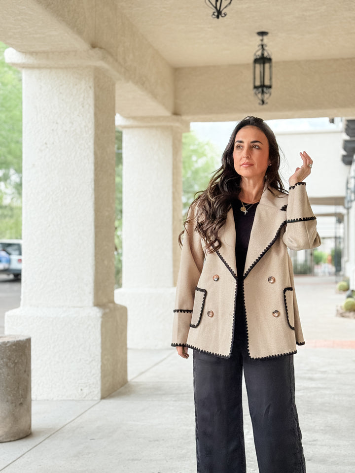 The Margot Blanket Stitch Jacket - Taupe