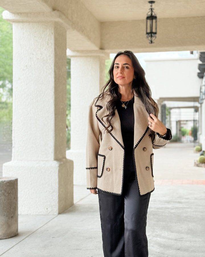 The Margot Blanket Stitch Jacket - Taupe