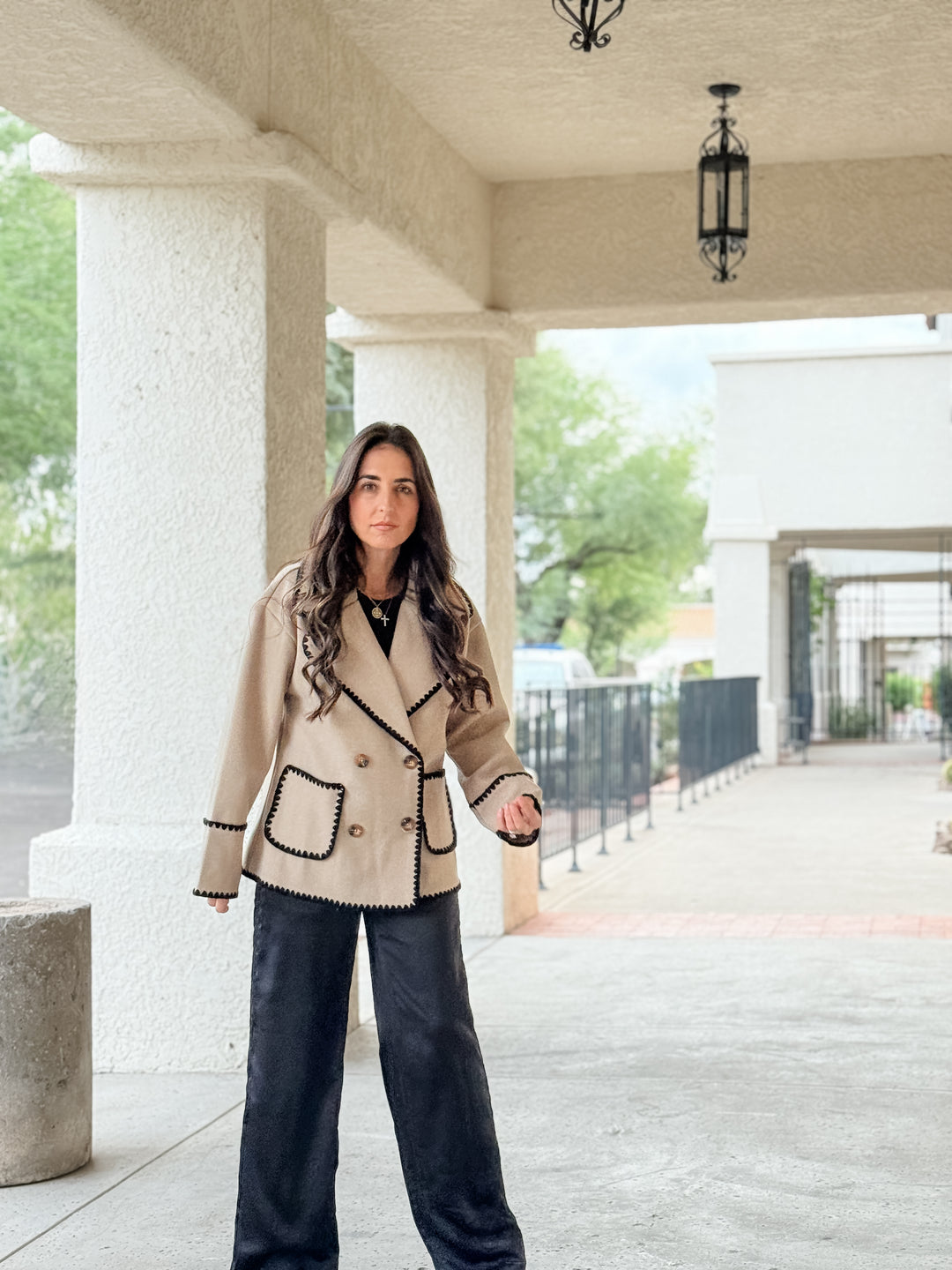 The Margot Blanket Stitch Jacket - Taupe