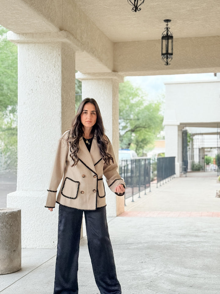 The Margot Blanket Stitch Jacket - Taupe